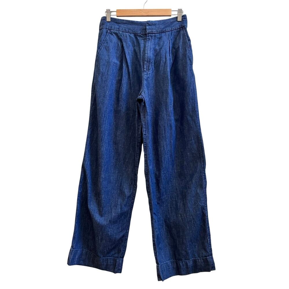Gap Dark Wash Cotton Pleated Wide Leg Jean Tall Size 4
